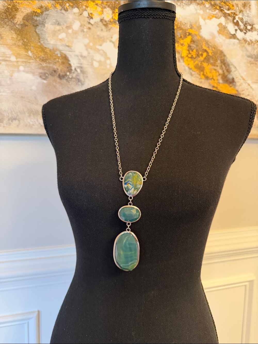 Green Triple-Stone Pendant Necklace